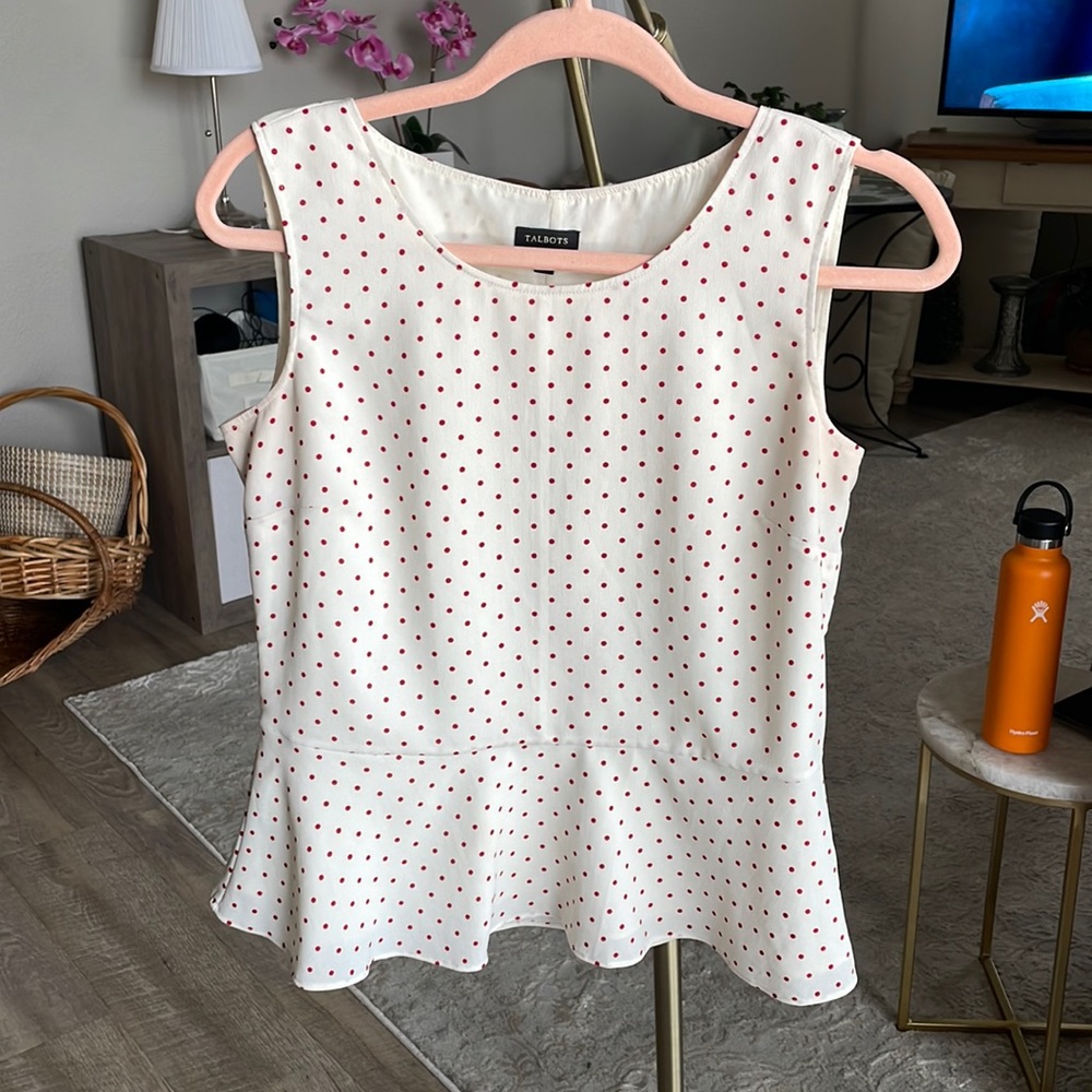 Talbots Peplum White with Red Polkadot Top